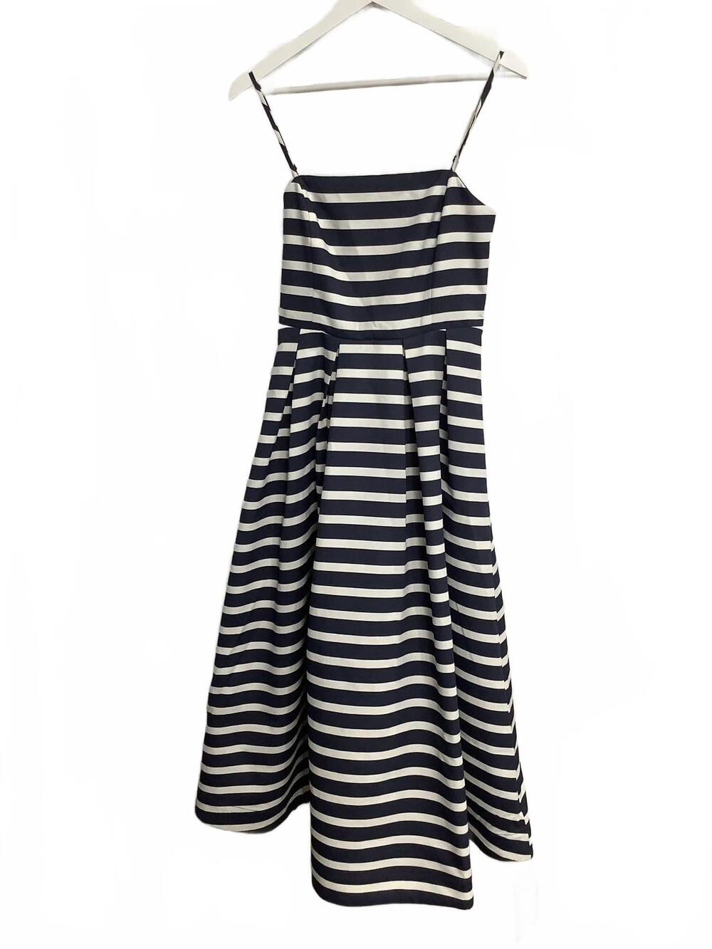 NEW ENGLISH FACTORY women's striped pleated midi dress in navy